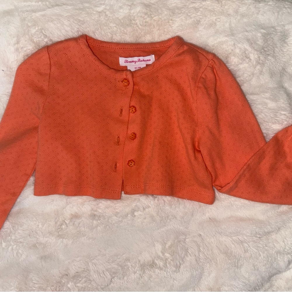 Tommy Bahama Girls Orange Eyelet Cropped Cardigan